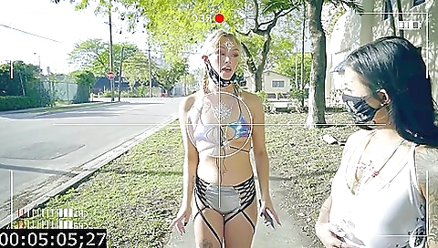 Short haired blonde girl with huge boobs